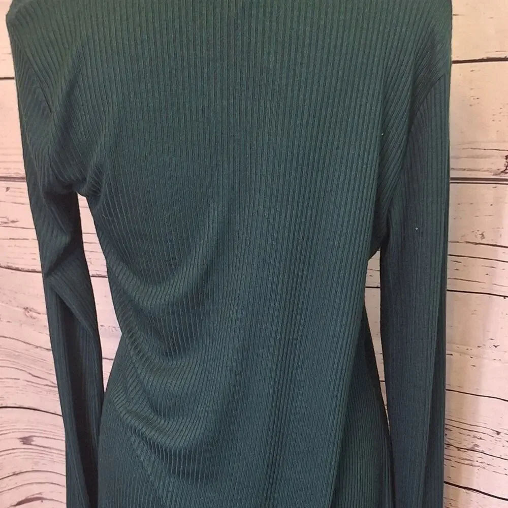 NWT Nine Britton Ribbed Cowl Neck Dark Green Sweater Dress sz.L  #1469